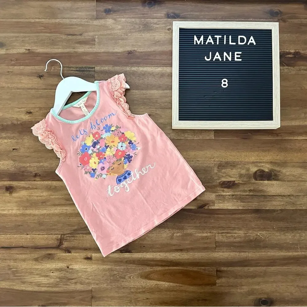 Matilda Jane Dream Chasers Let’s Bloom Together Tee Shirt 8 Pink Floral Tank Top